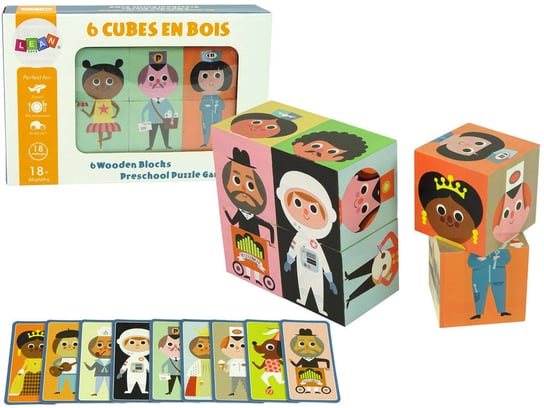 Drewniane Klocki Ułóż Postacie 6 Części Puzzle Kolorowe Lean Toys