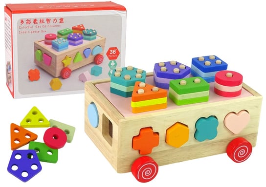Drewniane Klocki Wózek Na Kółkach Sorter Kształty Figury Geometryczne Lean Toys