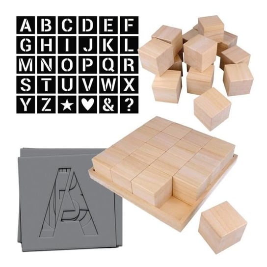 Drewniane kostki z alfabetem DIY - 6 cm Youdoit