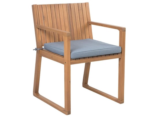 Drewniane krzesło ogrodowe z niebieską poduchą BELIANI Sassari, 80x45x59 cm Beliani
