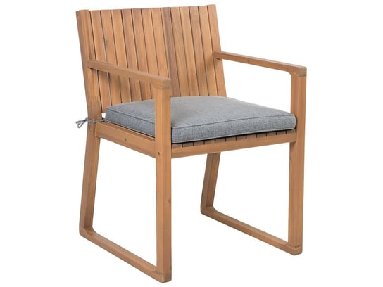Drewniane krzesło ogrodowe z szarą poduchą BELIANI Sassari, 80x45x59 cm Beliani