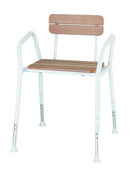 Drewniane krzesło prysznicowe z oparciem i uchwytami PDS CARE