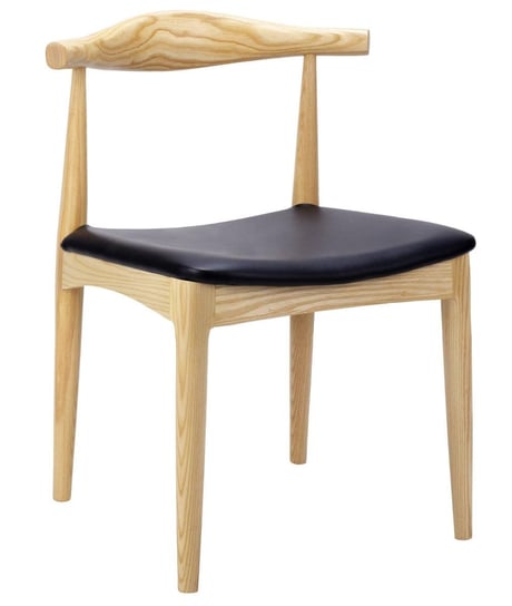 Drewniane krzesło w kolorze naturalnym z czarnym siedziskiem z ekoskóry Pallero