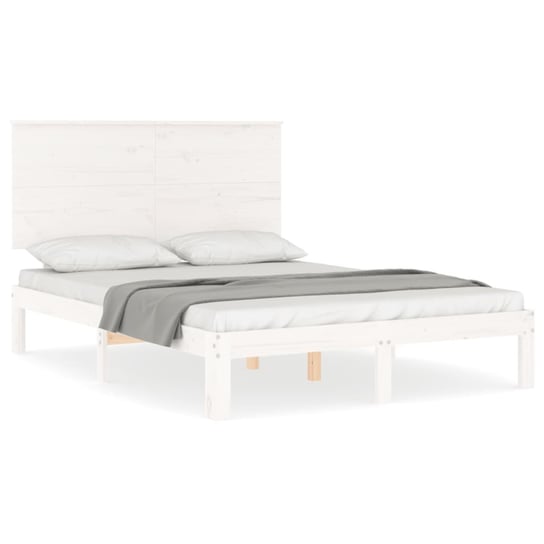 Drewniane łóżko białe 193,5x143,5x82,5 cm / AAALOE Inna marka