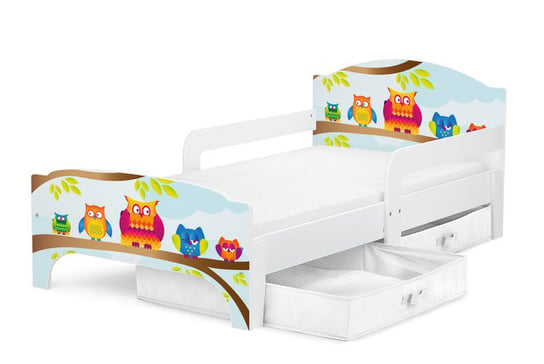 Drewniane łóżko dziecięce Smart 140/70 cm z materacem - Sówki + 2 pojemniki/szuflady 102/160000S b.s. Krakpol