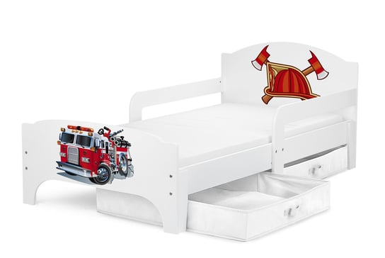 Drewniane łóżko dziecięce Smart 140/70 cm z materacem - Straż pożarna + 2 pojemniki/szuflady 102/160000S b.s. Krakpol