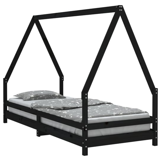 Drewniane łóżko dziecięce z domkiem - czarne lite Inna marka