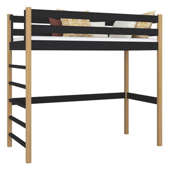 Drewniane łóżko na antresoli N01 czarno dębowe 80x180 N-Wood
