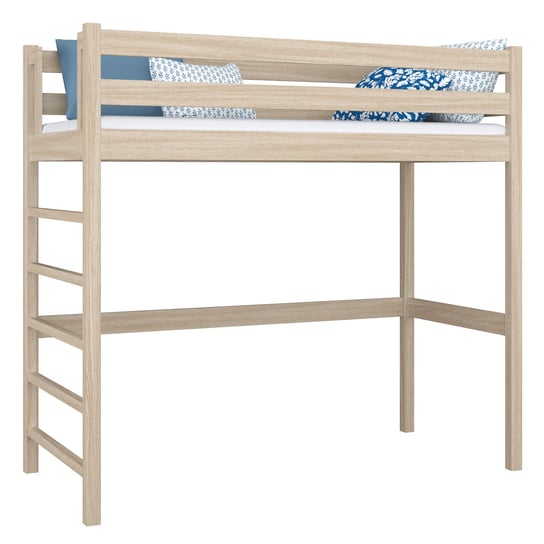 Drewniane łóżko na antresoli N01 dąb bielony 100x180 N-Wood