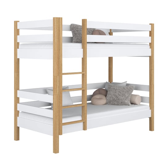 Drewniane łóżko piętrowe N01 biało dębowy 100x190 N-Wood