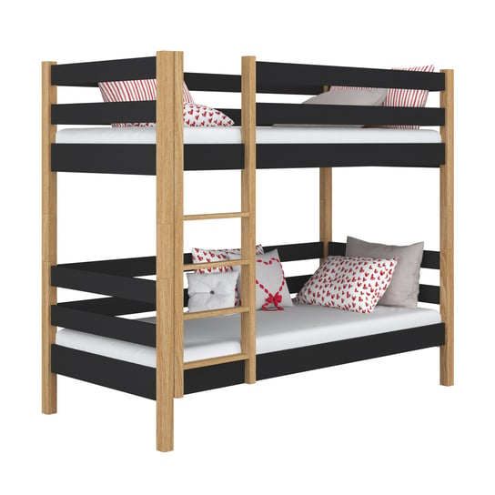 Drewniane łóżko piętrowe N01 czarno dębowy 90x180 N-Wood