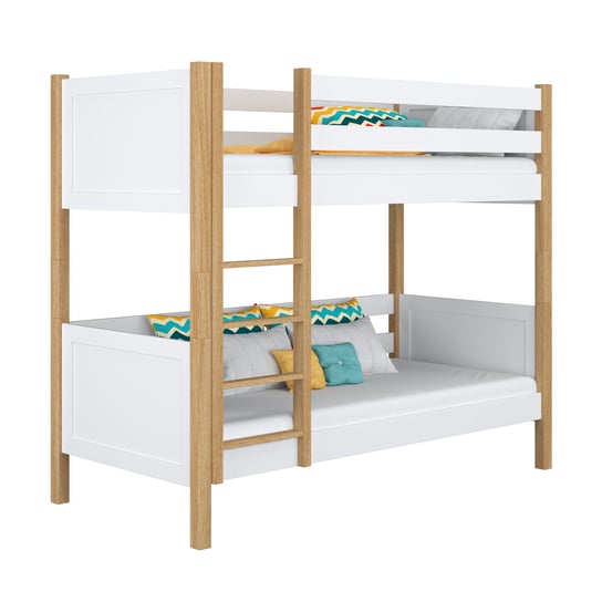 Drewniane łóżko piętrowe N02 biało dębowy 120x190 N-Wood