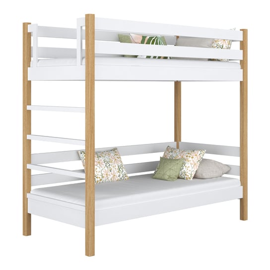 Drewniane łóżko piętrowe N03 biało dębowy 100x180 N-Wood