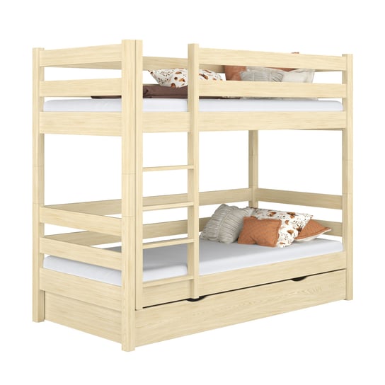 Drewniane łóżko piętrowe z szufladą N01 sosna bezbarwna 100x180 N-Wood