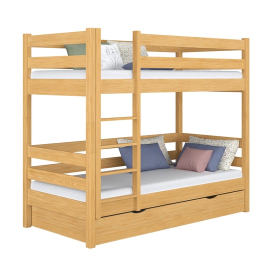 Drewniane łóżko piętrowe z szufladą N01 sosna naturalna 100x180 N-Wood