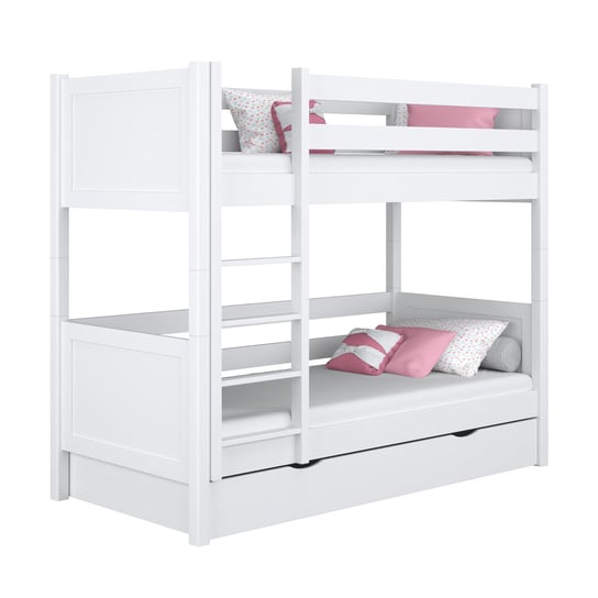 Drewniane łóżko piętrowe z szufladą N02 biały 100x180 N-Wood