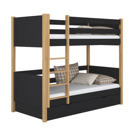Drewniane łóżko piętrowe z szufladą N02 czarno dębowy 100x180 N-Wood
