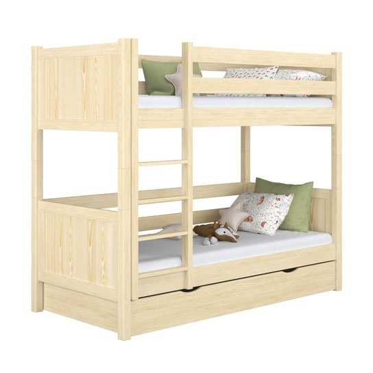 Drewniane łóżko piętrowe z szufladą N02 sosna bezbarwna 100x180 N-Wood
