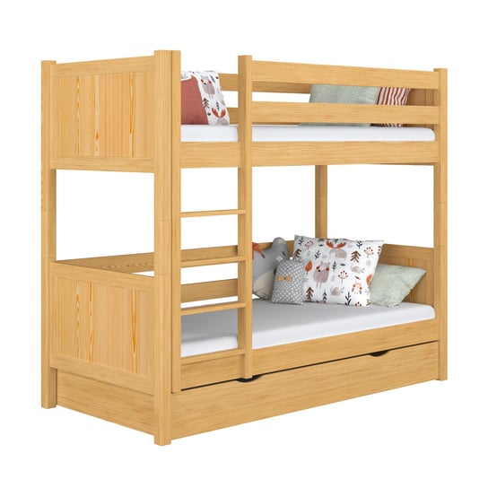 Drewniane łóżko piętrowe z szufladą N02 sosna naturalna 120x180 N-Wood