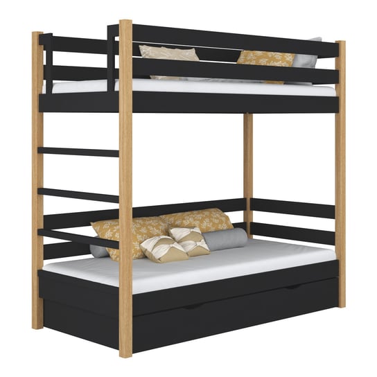 Drewniane łóżko piętrowe z szufladą N03 czarno dębowy 100x180 N-Wood