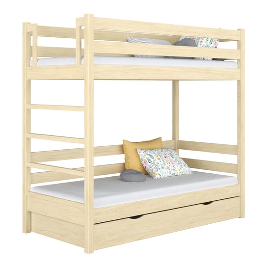 Drewniane łóżko piętrowe z szufladą N03 sosna bezbarwna 100x180 N-Wood