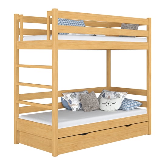 Drewniane łóżko piętrowe z szufladą N03 sosna naturalna 100x180 N-Wood