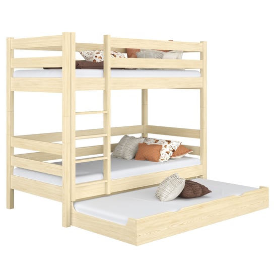 Drewniane łóżko piętrowe z szufladą na materac N01 sosna bezbarwna 120x200 N-Wood