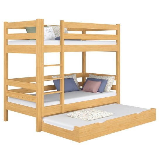 Drewniane łóżko piętrowe z szufladą na materac N01 sosna naturalna 80x190 N-Wood