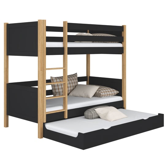 Drewniane łóżko piętrowe z szufladą na materac N02 czarno dębowy 100x180 N-Wood