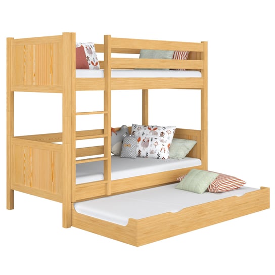 Drewniane łóżko piętrowe z szufladą na materac N02 sosna naturalna 80x200 N-Wood