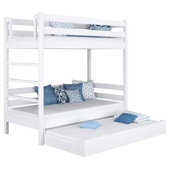 Drewniane łóżko piętrowe z szufladą na materac N03 biały 90x190 N-Wood
