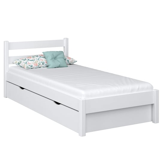 Drewniane łóżko pojedyncze z szufladą N01 biały 100x190 N-Wood