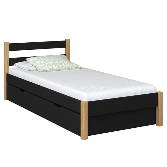 Drewniane łóżko pojedyncze z szufladą N01 czarno dębowe 100x180 N-Wood