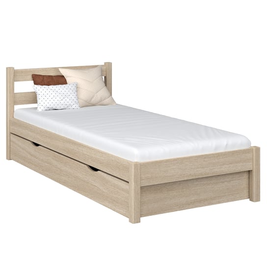 Drewniane łóżko pojedyncze z szufladą N01 dąb bielony 100x180 N-Wood