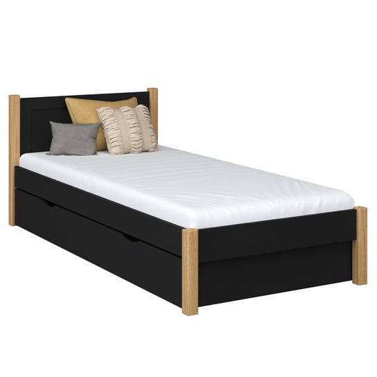 Drewniane łóżko pojedyncze z szufladą N02 czarno dębowy 100x180 N-Wood