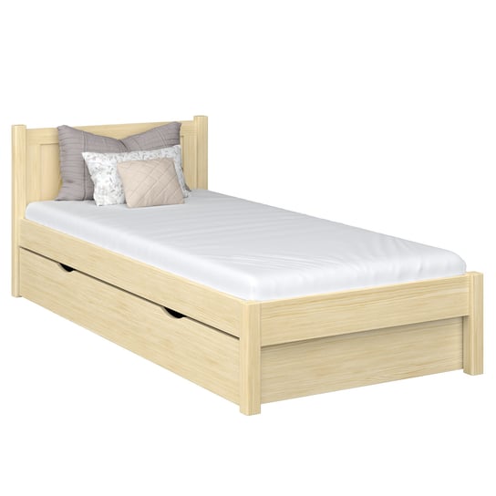 Drewniane łóżko pojedyncze z szufladą N02 sosna bezbarwna 100x180 N-Wood