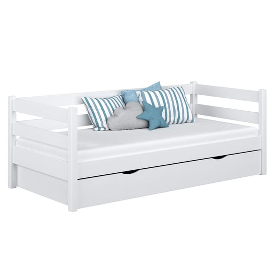 Drewniane łóżko sofa z szufladą N01 biały 100x180 N-Wood