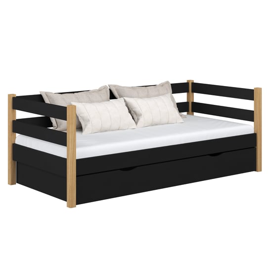Drewniane łóżko sofa z szufladą N01 czarno dębowy 100x180 N-Wood