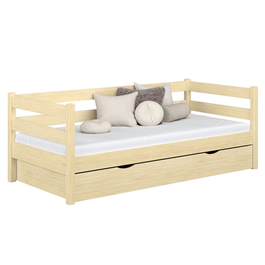 Drewniane łóżko sofa z szufladą N01 sosna bezbarwna 100x180 N-Wood