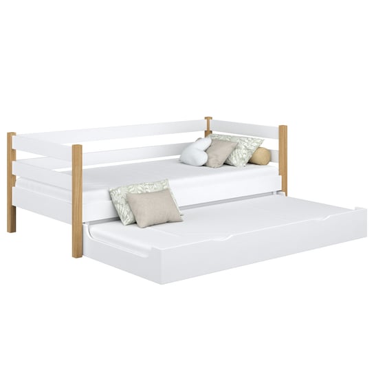Drewniane łóżko sofa z szufladą na materac N01 biało dębowy 80x190 N-Wood