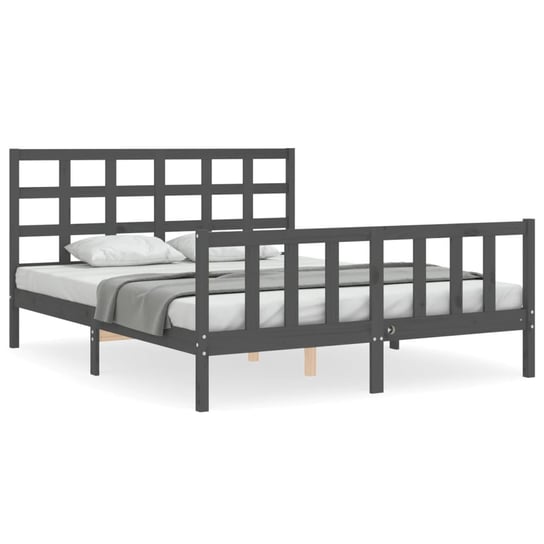 Drewniane łóżko, szary, 205,5 x 155,5 x 100 cm Zakito