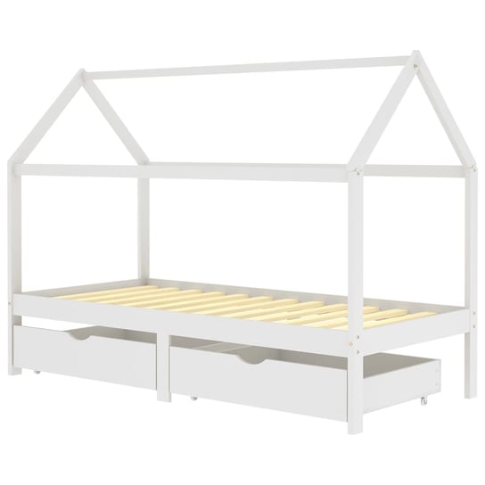 Drewniane łóżko z szufladami, 206x97x140 cm, białe / AAALOE Zakito