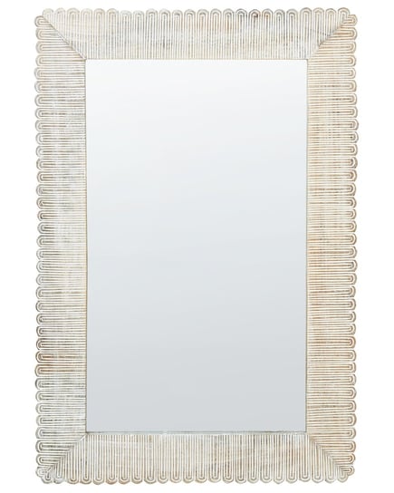 Drewniane lustro ścienne 63 x 94 cm złamana biel BAUGY Beliani