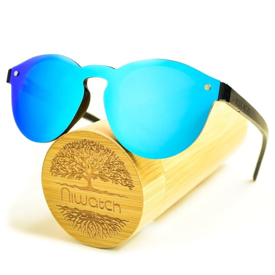 Drewniane okulary przeciwsłoneczne Niwatch Cassiopeia Blue Mirror & Heban Niwatch