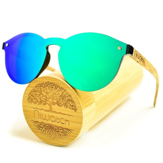 Drewniane okulary przeciwsłoneczne Niwatch Cassiopeia Green Mirror & Zebrawood Niwatch