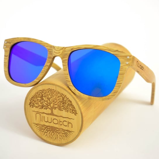 Drewniane okulary przeciwsłoneczne Niwatch Gemini Blue Mirror Niwatch
