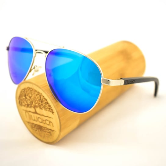 Drewniane okulary przeciwsłoneczne Niwatch Musca Blue Mirror Niwatch