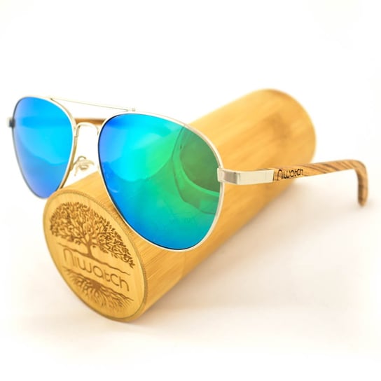 Drewniane okulary przeciwsłoneczne Niwatch Musca Green Mirror Niwatch