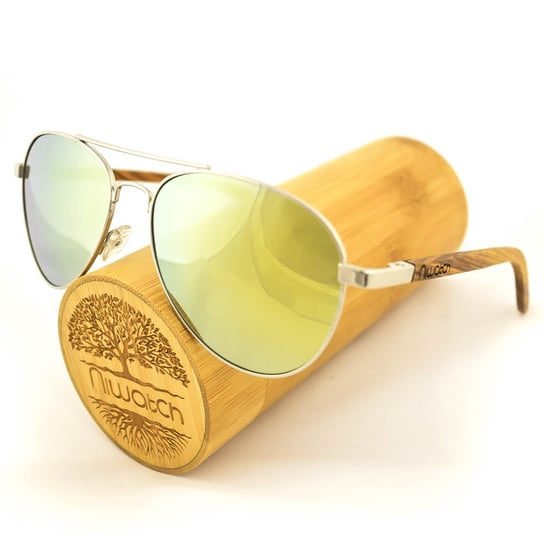 Drewniane okulary przeciwsłoneczne Niwatch Musca Light Yellow Mirror Niwatch