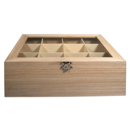 Drewniane pudełko na herbatę, FSC 100%, naturalne, 28,5x23,5x9cm Inna marka